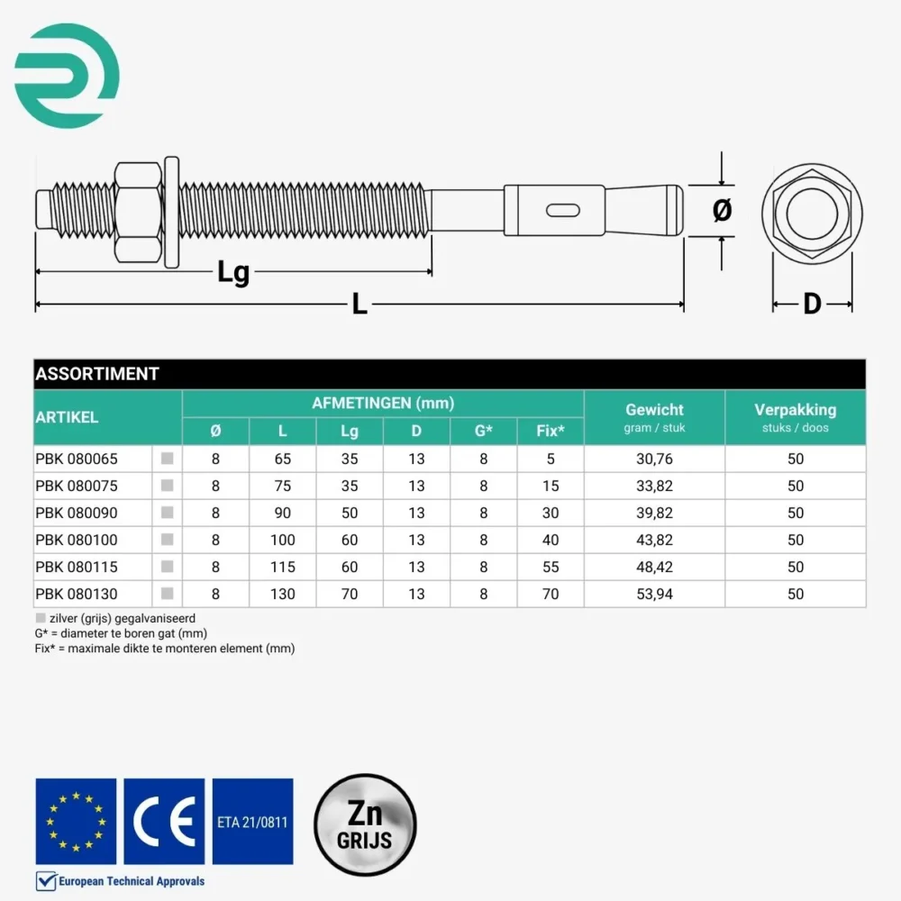 REZU - Schroeven - Doorsteekanker PBK - Assortiment Ø 8,0 mm