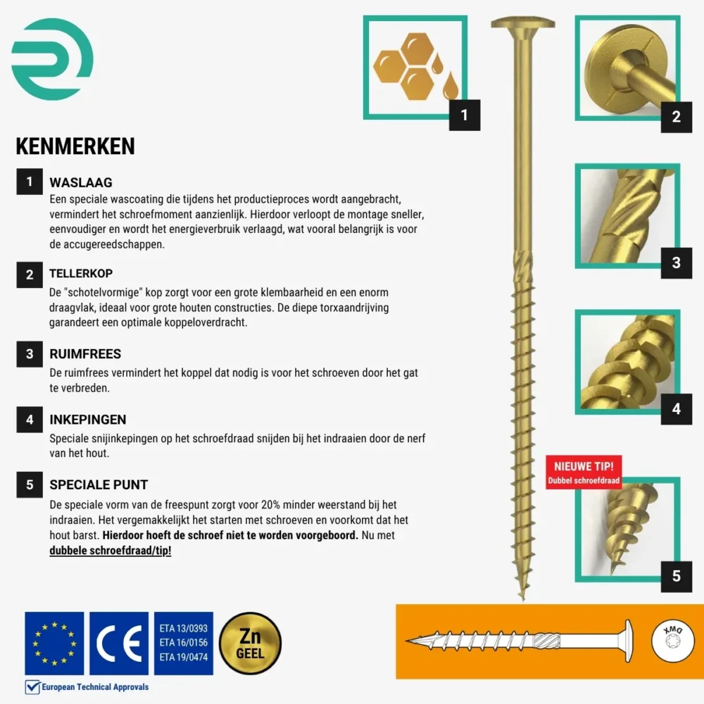 REZU - Schroeven - Tellerkopschroeven CT - Geel verzinkt - Kenmerken